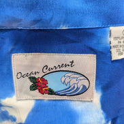Chemise hawaïenne Ocean current bleue palmiers nuages  taille M #705h