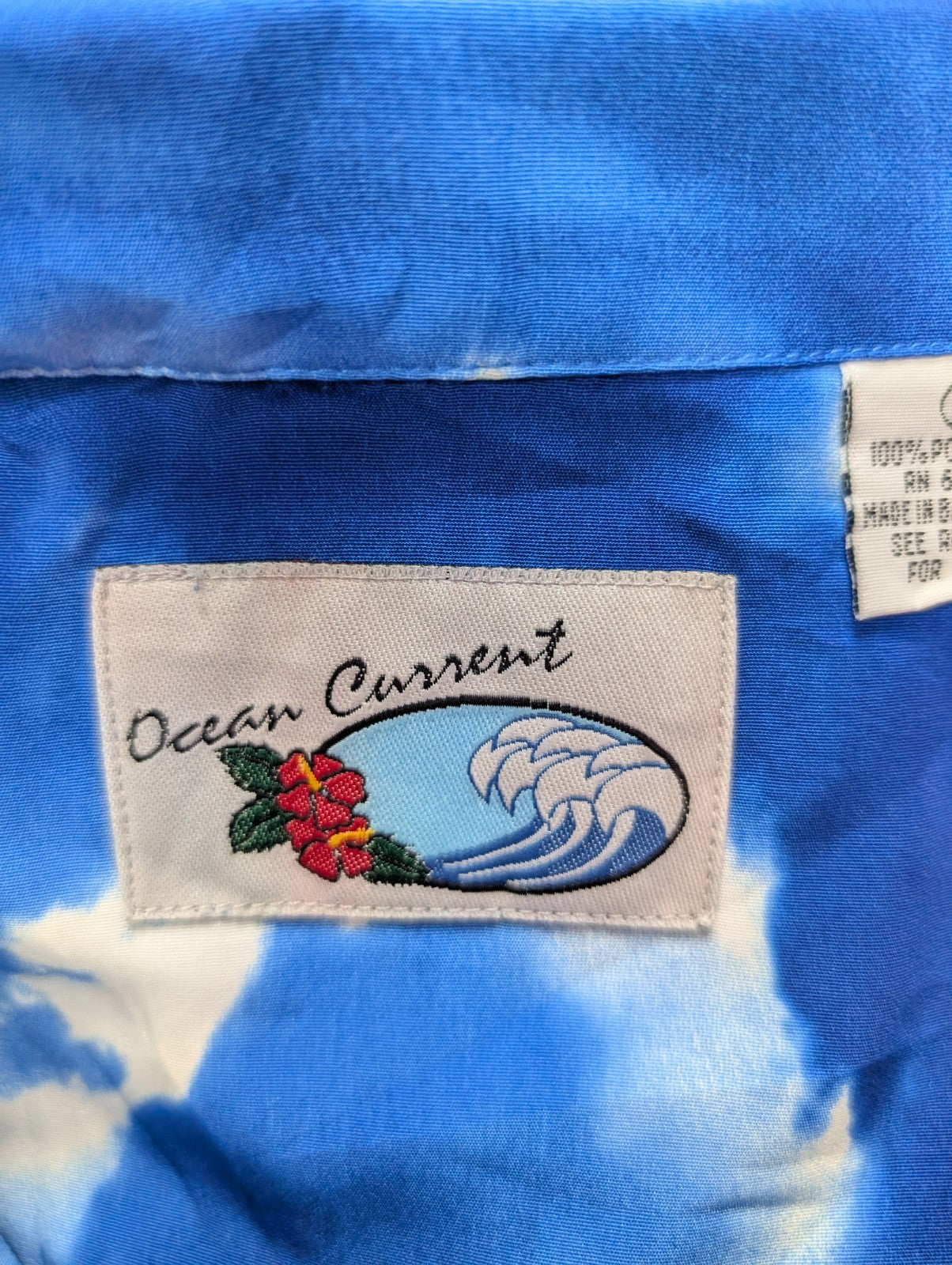 Chemise hawaïenne Ocean current bleue palmiers nuages  taille M #705h