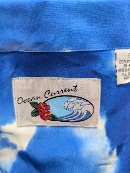 Chemise hawaïenne Ocean current bleue palmiers nuages  taille M #705h
