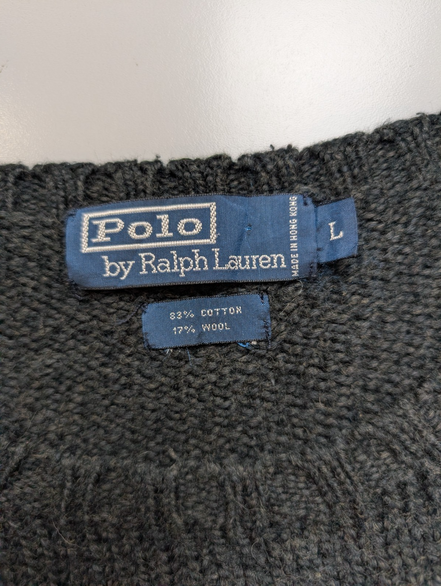 Pull Polo Ralph Lauren Gris Foncé Logo Bordeaux - Maille Coton & Laine T.L