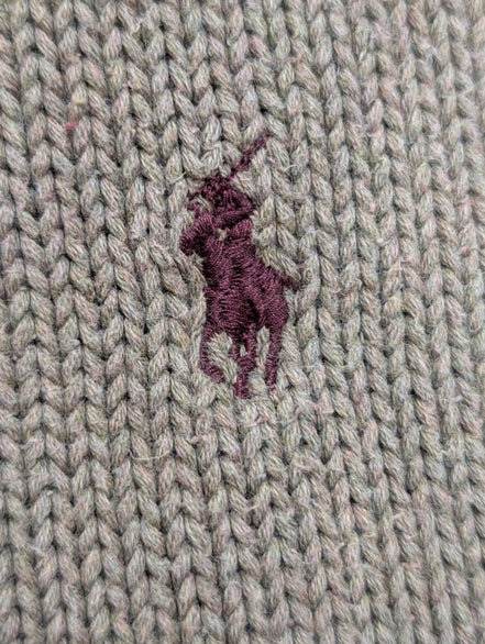 Pull POLO Ralph Lauren - Vert Kaki - Logo Bordeaux Col rond Taille L