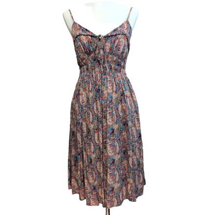 Robe d'été Femme M Viscose Cachemire Bleu Fine Bretelle Poches Bohème