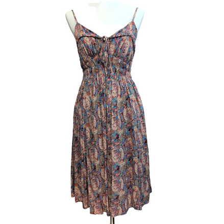 Robe d'été Femme M Viscose Cachemire Bleu Fine Bretelle Poches Bohème
