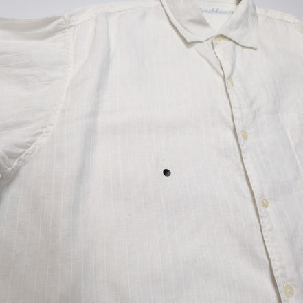 Chemise Caribbean 2XL Blanche Rayures Gaufrées 100% Lin Poche Homme