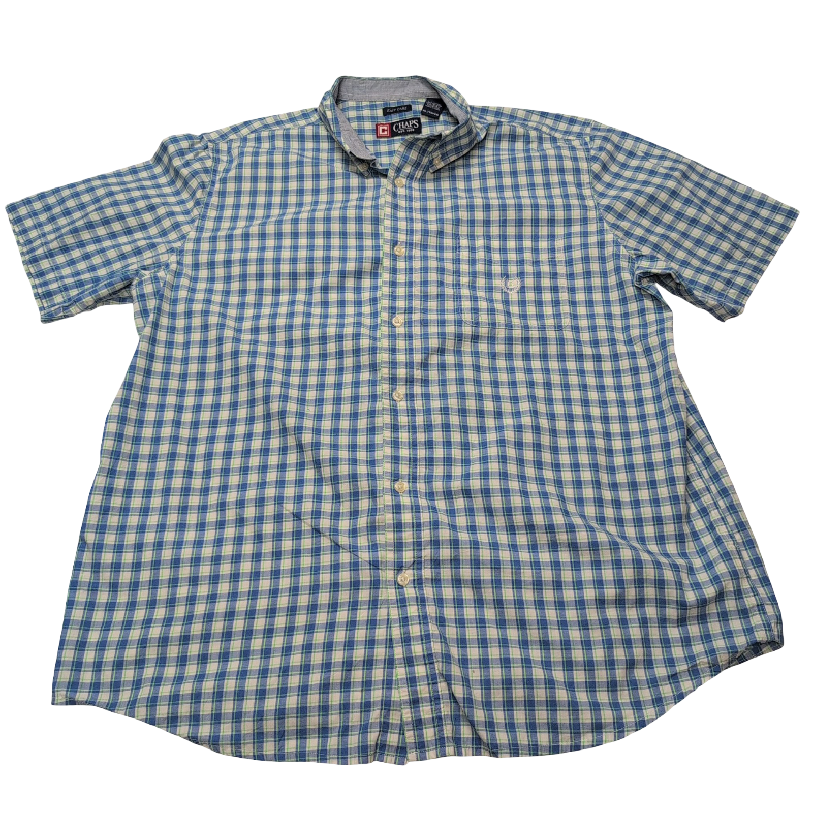 Chemise CHAPS bleue et verte à carreaux manches courtes taille XL #14e
