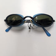 Lunettes de soleil Y2K Bleu Marine Verres Ovales Vert Foncé Branches Fines Métal