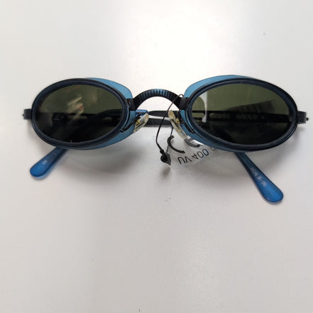 Lunettes de soleil Y2K Bleu Marine Verres Ovales Vert Foncé Branches Fines Métal