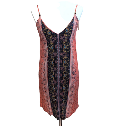 Robe d'été Bohème Terracotta Viscose Bretelles Réglables Perles S/M