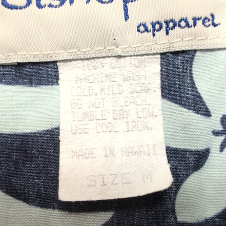 Chemise Hawaïenne Bishop St Apparel M Made in Hawaii 100% Coton Bleu Feuillage