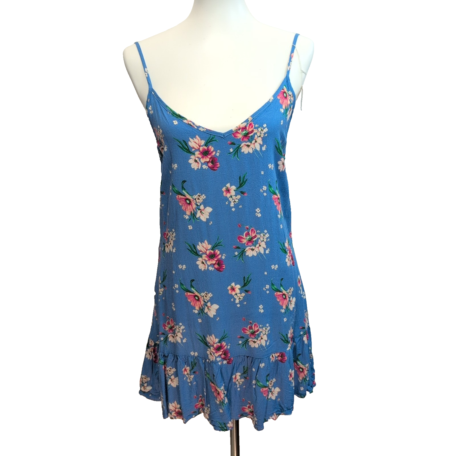 Robe d'été Fleurie Bleue Rayonne Bretelles Réglables XS/S