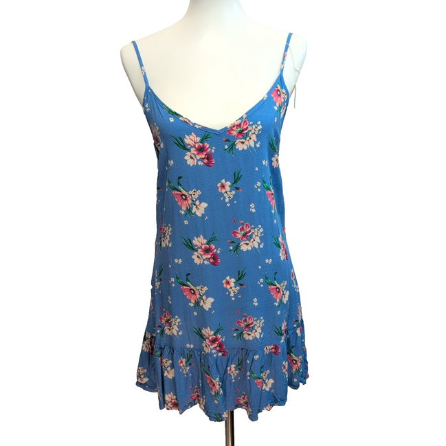 Robe d'été Fleurie Bleue Rayonne Bretelles Réglables XS/S
