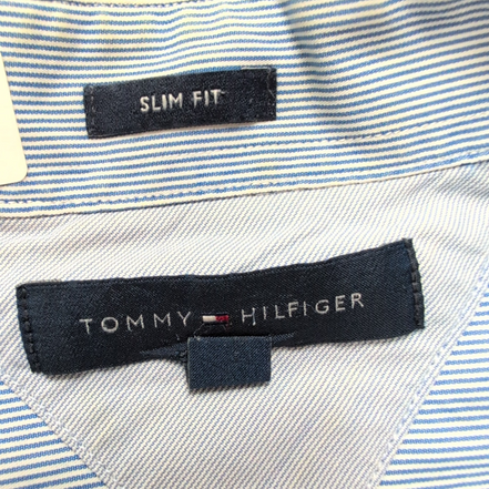 Chemise Tommy Hilfiger Homme L/XL Bleu Fines Rayures Coton Minimaliste