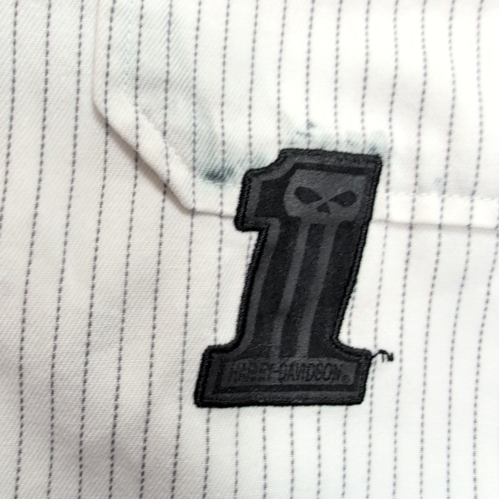 Chemise Harley-Davidson M Blanc Rayures HDMC Tête de Mort Vintage