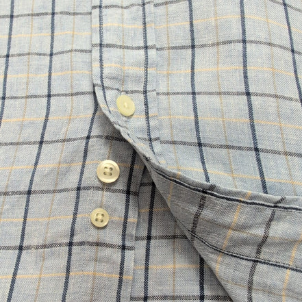 Chemise Brooks Brothers L Bleu Carreaux 100% Irish Linen Lin Made Hong Kong
