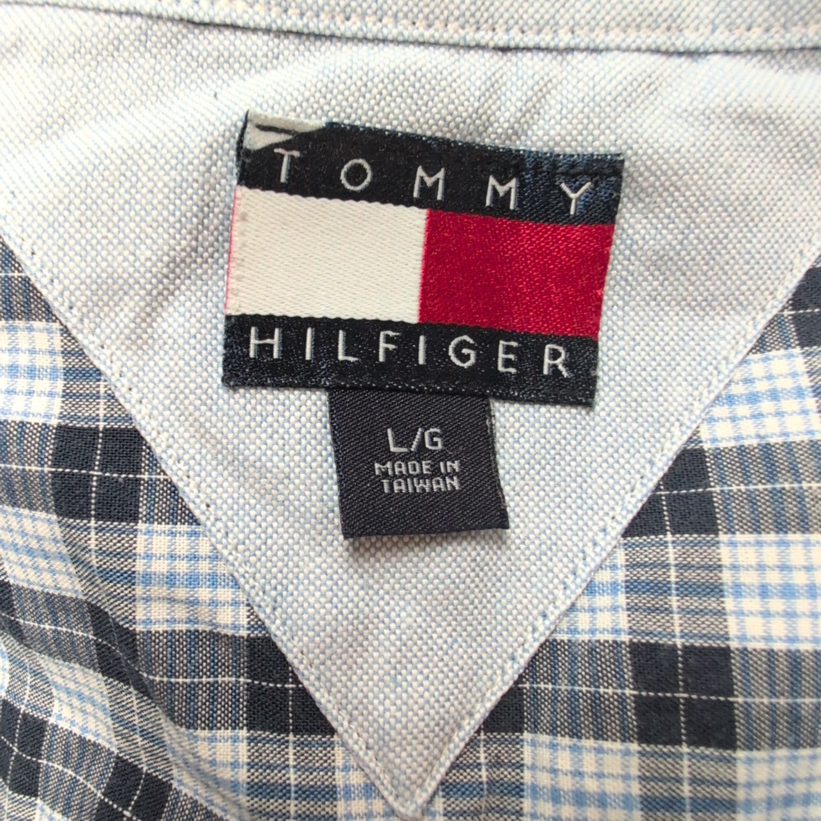 Chemise manches courtes Tommy Hilfiger bleue à carreaux taille L homme 1 poche