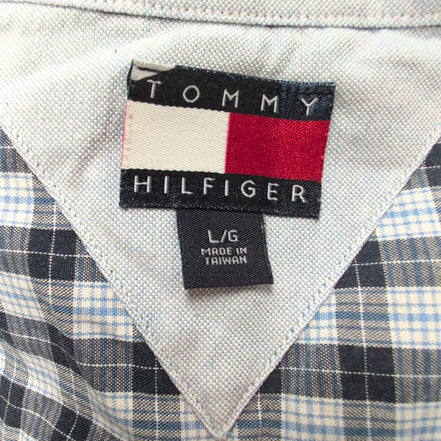 Chemise manches courtes Tommy Hilfiger bleue à carreaux taille L homme 1 poche