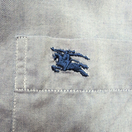 Chemise BURBERRY XL Bleu Uni 100% Coton Logo Brodé Manches Longues