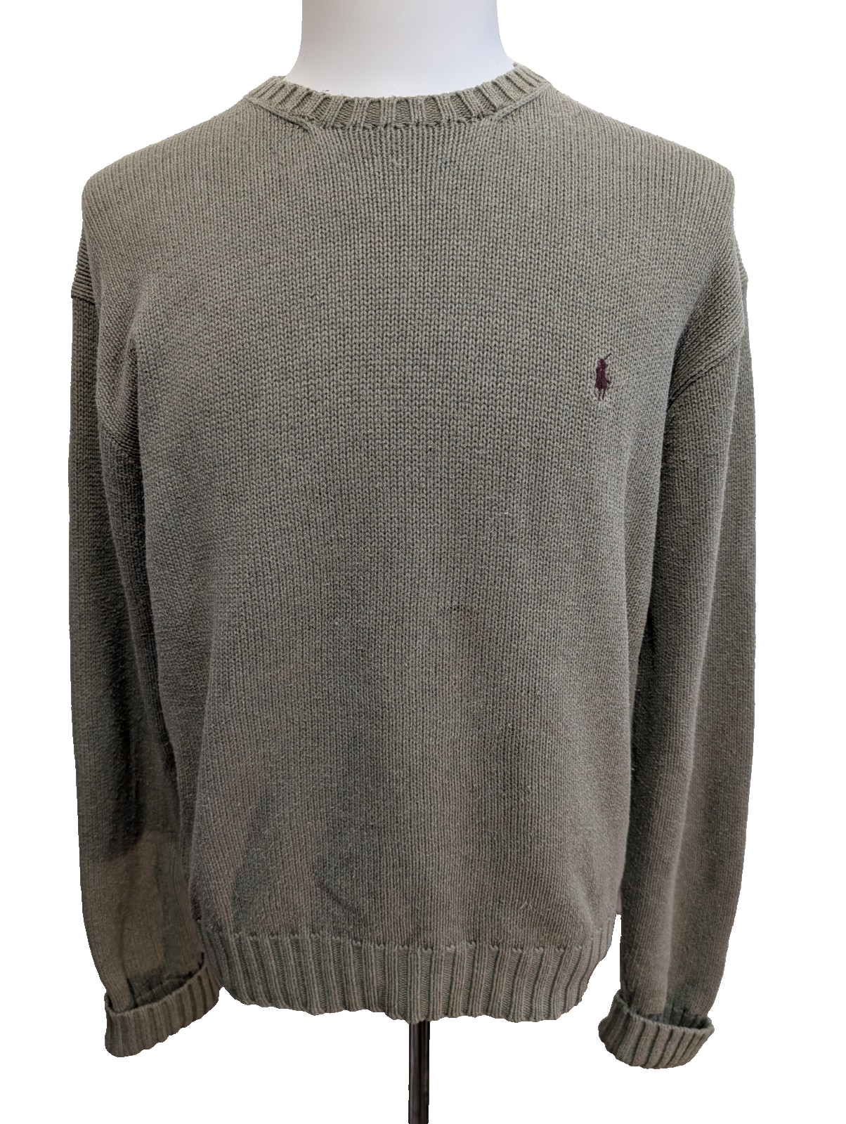 Pull POLO Ralph Lauren - Vert Kaki - Logo Bordeaux Col rond Taille L