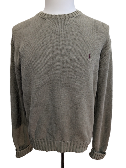 Pull POLO Ralph Lauren - Vert Kaki - Logo Bordeaux Col rond Taille L