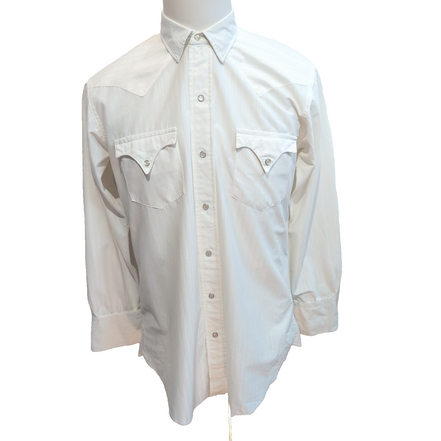Chemise Tem-Tex Western M Blanche Rayures Boutons Pression 2 Poches Vintage