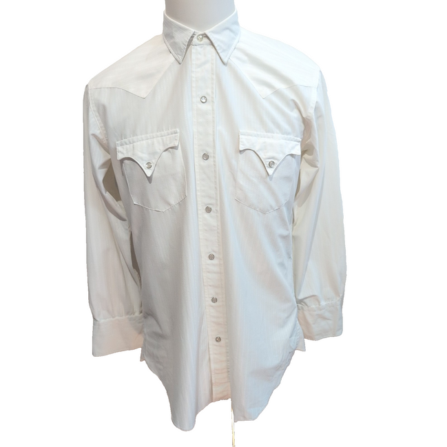 Chemise Tem-Tex Western M Blanche Rayures Boutons Pression 2 Poches Vintage