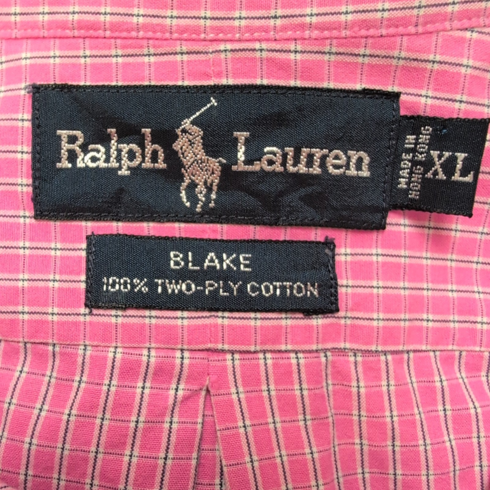 Chemise Ralph Lauren Blake XXL rose carreaux logo noir 100% coton