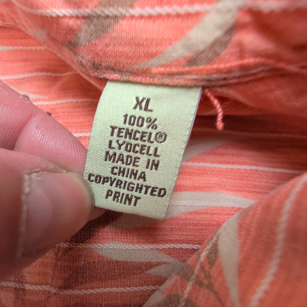 Chemise Hawaïenne Tommy Bahama XL 100% Tencel Orange Feuillage
