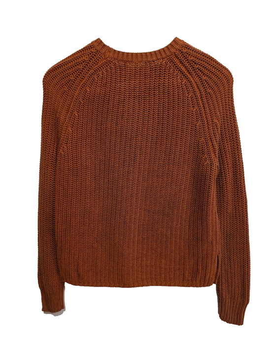 Pull Lauren Ralph Lauren femme S orange rouille grosse maille coton col rond