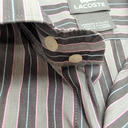 Chemise Lacoste L Rayures Marron Rose Bleu Coton Logo Poche manches longues