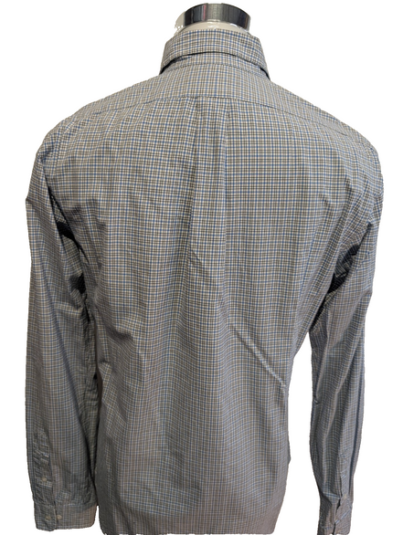 Chemise Polo Ralph Lauren Shirt M Custom Fit Micro-Carreaux Bleu Noir Button Dow