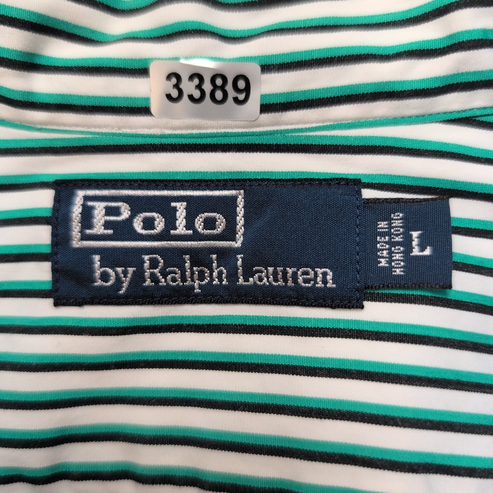 Chemise Polo Ralph Lauren L Rayures Vert Noir Made in Hong Kong manches longues