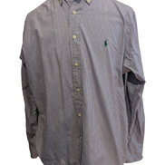 Chemise Polo Ralph Lauren Shirt L XL Classic Fit Vichy Violet Logo Vert Button D