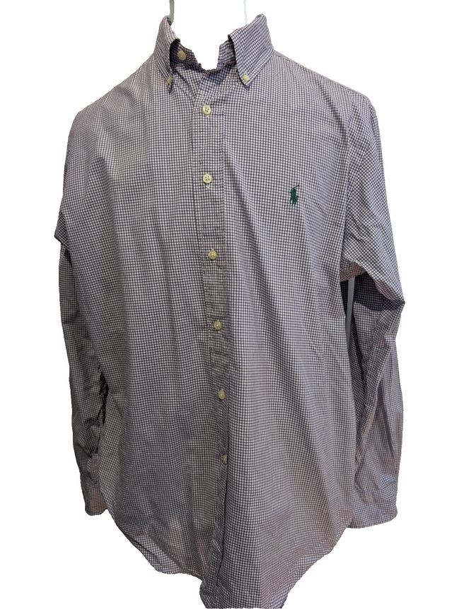 Chemise Polo Ralph Lauren Shirt L XL Classic Fit Vichy Violet Logo Vert Button D