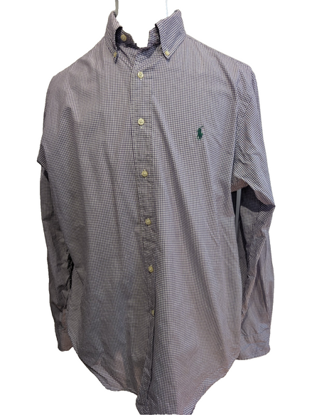 Chemise Polo Ralph Lauren Shirt L XL Classic Fit Vichy Violet Logo Vert Button D