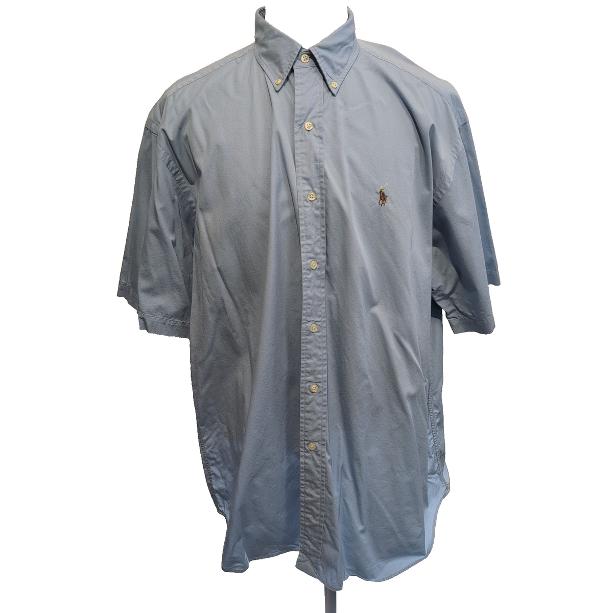 Chemise Ralph Lauren Blake Taille XL Bleu Clair Manches Courtes Logo Marron
