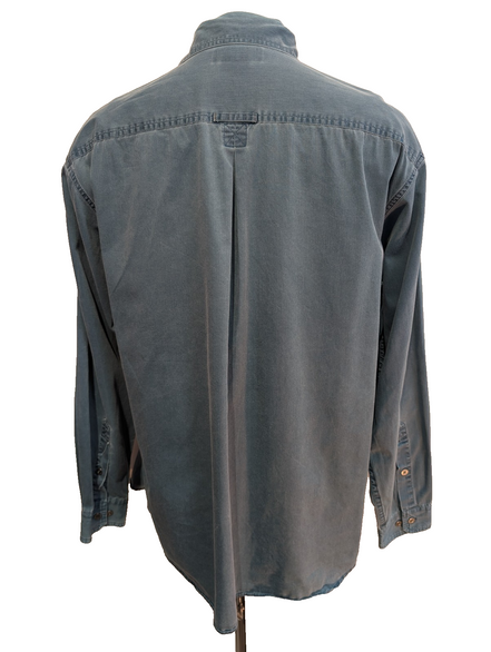 CHEMISE COLUMBIA Coton Patiné Bleu L Homme 2 Poches Casual Boutons Métal