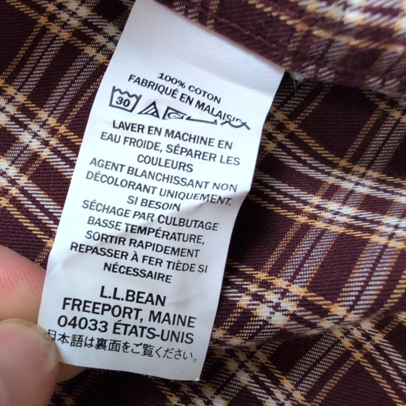 Chemise L.L.Bean XL Bordeaux Carreaux 100% Coton Vintage USA manches courtes