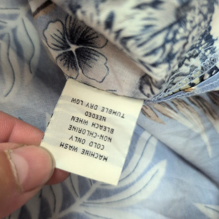 Chemise hawaïenne High Surf L bleu clair feuillage 100% coton manches courtes