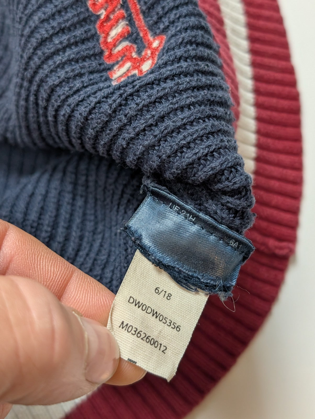 Pull Tommy Hilfiger Vintage Bleu Marine Col V Maille Côtelée - Taille XL