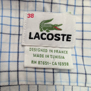 Chemise Lacoste 38 S/M Blanc Carreaux Bleus Logo Vert Coton manches longues