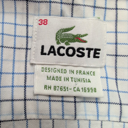 Chemise Lacoste 38 S/M Blanc Carreaux Bleus Logo Vert Coton manches longues