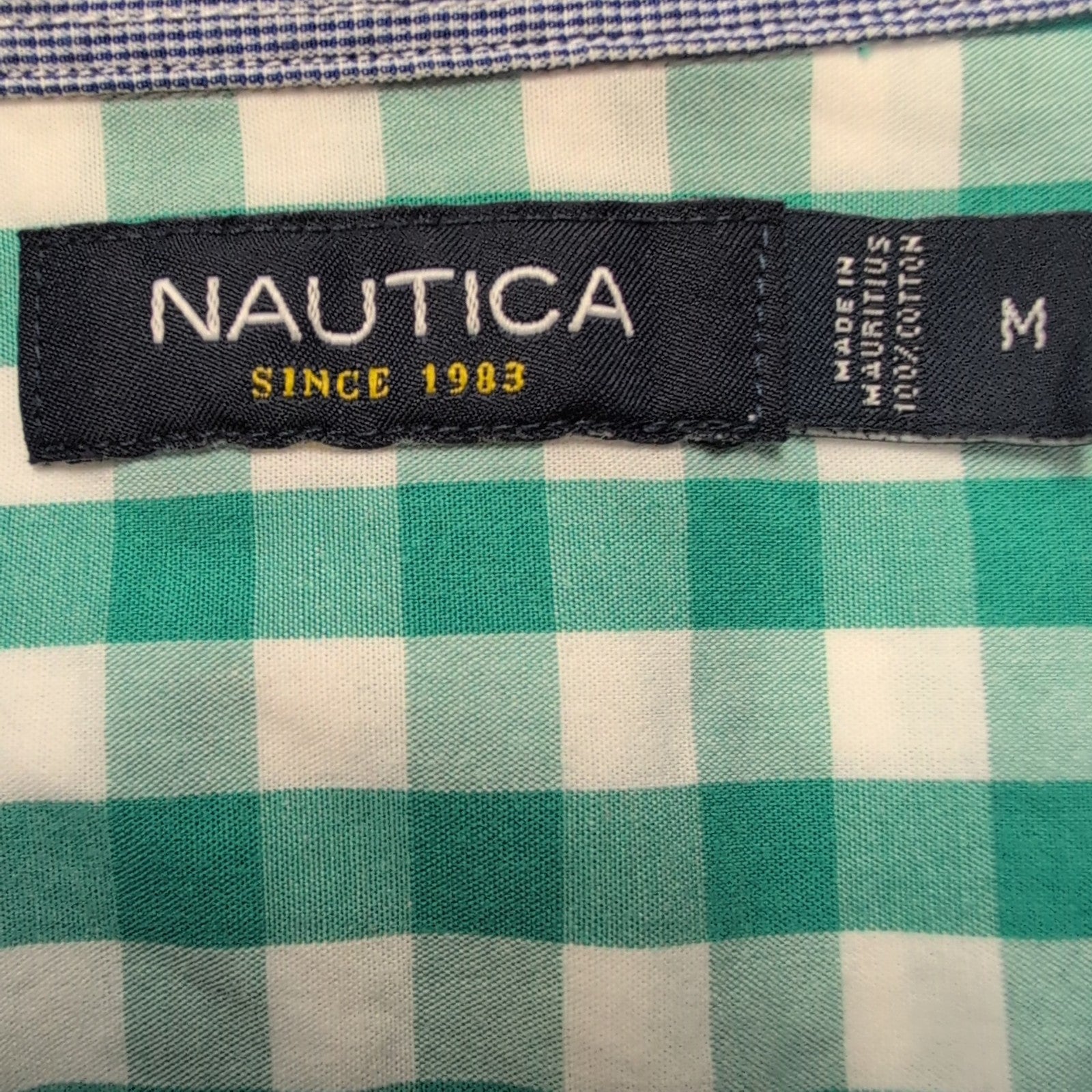 Chemise Nautica M Vert Blanc Carreaux 100% Coton Logo Brodé manches longues