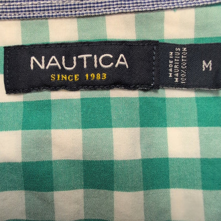 Chemise Nautica M Vert Blanc Carreaux 100% Coton Logo Brodé manches longues