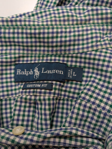 Chemise Polo Ralph Lauren Shirt L Custom Fit Carreaux Vert Bleu Button Down Logo