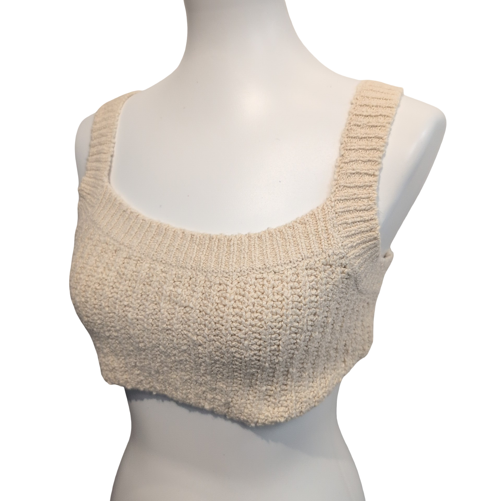 Haut Esprit Femme L Beige Maille Texturée Bretelles Coton Neuf Étiquette