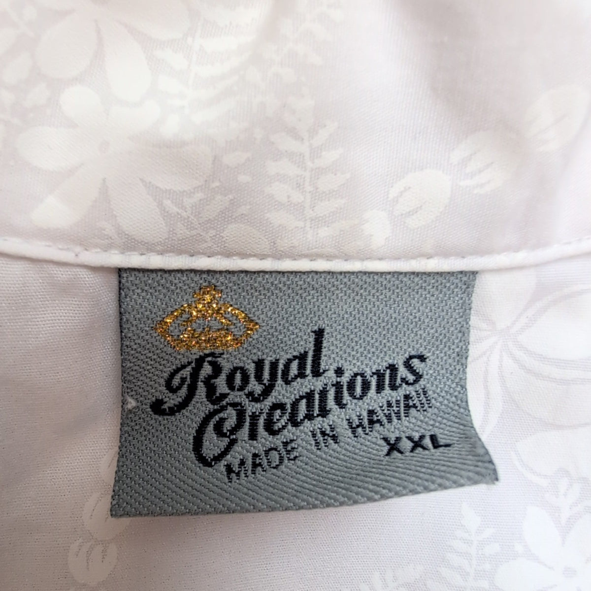 Chemise Hawaïenne Royal Creations Made in Hawaii XXL Blanc Motif Ton sur Ton USA
