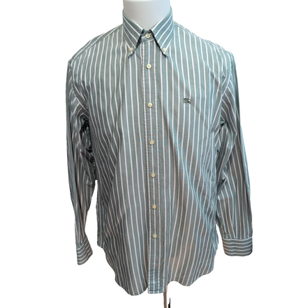 Chemise BURBERRY M Verte Rayures Blanches Oxford Logo Brodé Manches Longues