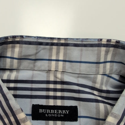 Chemise BURBERRY 100% Coton Bleu Carreaux L XL Logo Brodé Poche Boutonnée