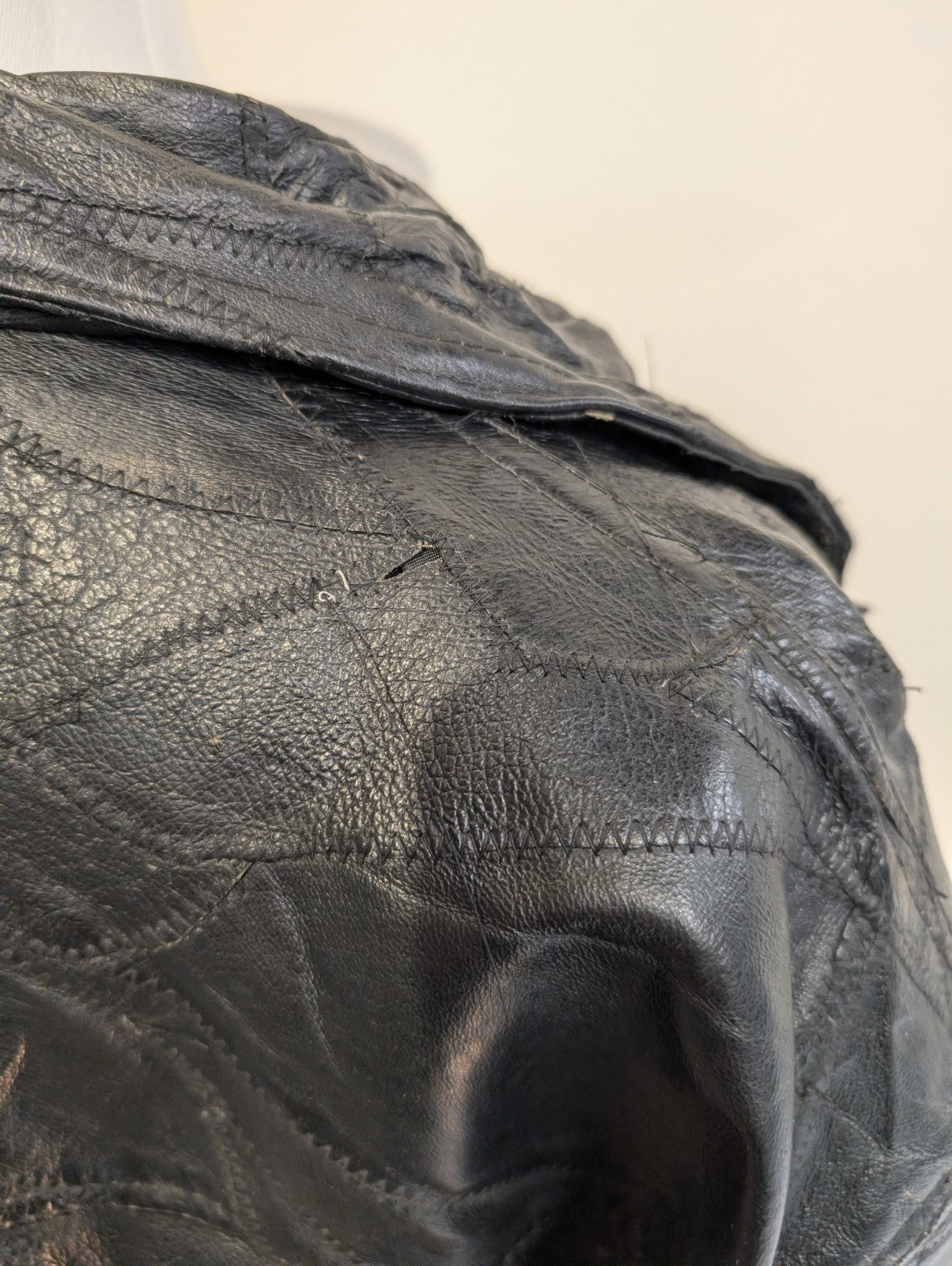 Vintage Leather Bomber Jacket Patchwork Black XL Napoline Coat Veste |48c