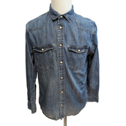 Chemise Zara Man western L denim bleu boutons pression manches longues